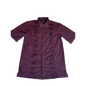 George Men's Cuban Style Camp Shirt Button Up Maroon Size Small (34-36)